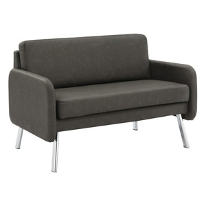 OSP Home Furnishings Lounge Chair with Faux Leather Upholstery and Chrome Legs for Reception or Waiting Areas Loveseat Smoke SL5602-P52