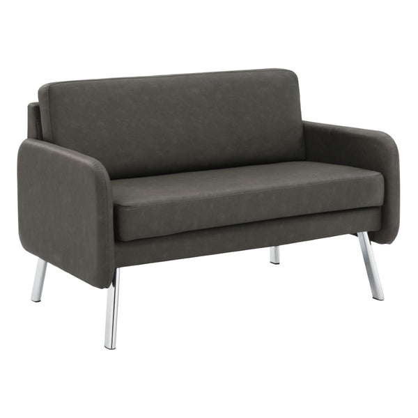 OSP Home Furnishings Lounge Chair with Faux Leather Upholstery and Chrome Legs for Reception or Waiting Areas Loveseat Smoke SL5602-P52