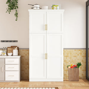 English Elm [assembly Included] Topmax Shaker Pantry Cabinet Tall Mdf Kitchen Storage with Pull-out Trays White SP000099AAK