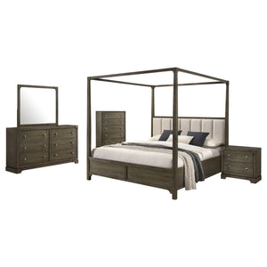 English Elm Harbington Queen Bedroom Set Boucle Headboard Brass Hardware Dark Cocoa Finish B062S01546