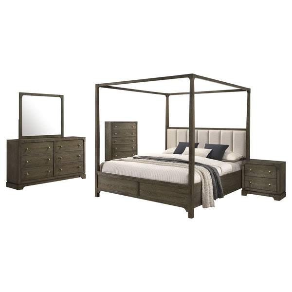 English Elm Harbington Queen Bedroom Set Boucle Headboard Brass Hardware Dark Cocoa Finish B062S01546