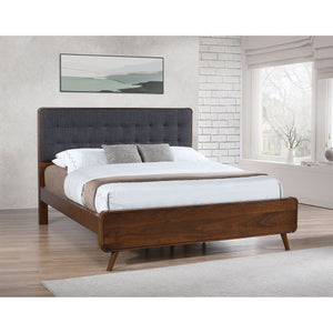 English Elm Carson Dark Walnut California King Platform Bed - Mid-Century Modern Design With Upholstered Headboard B062S00694