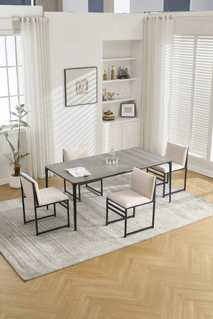 English Elm Modern Upholstered Dining Chairs Set of 2 with Linen-Like Fabric, High-Resilience Foam and Metal Frame Elegant Comfort Ivory W1249P257008