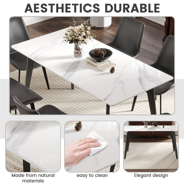 English Elm 62.99" Modern Artificial Stone Dining Table With Dark Grey Metal Legs - Seats 6, Sleek & Durable Design W1535S00521