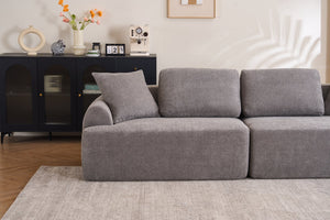 English Elm LY-024GY Plush 4-Seater Compression Sofa in Gray Crochet Yarn Fabric with 4 Pillows, Breathable Comfort 103" wide W2231S00017