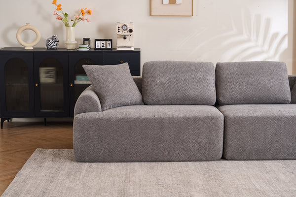 English Elm LY-024GY Plush 4-Seater Compression Sofa in Gray Crochet Yarn Fabric with 4 Pillows, Breathable Comfort 103" wide W2231S00017
