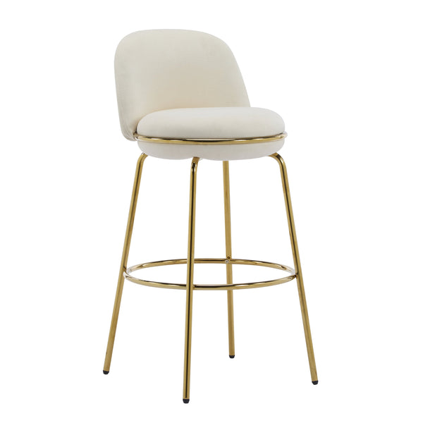 English Elm Christopher Knight Home® - Rio Claro Metal Upholstered Barstool Set of 2 – Sculptural Rounded Seat, Low Back, Stain-Resistant Fabric, Durable Frame, Space-Saving Design Beige,Gold N775P268026B