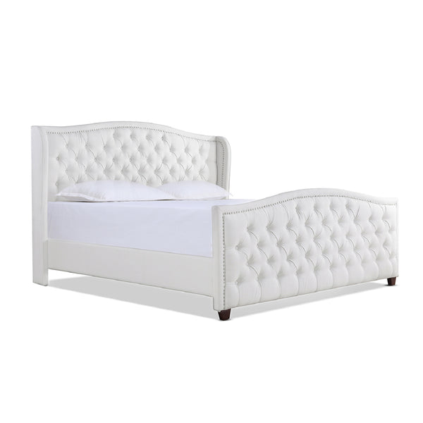 English Elm Jennifer Taylor Home - Marcella Upholstered Shelter Headboard Bed Set - King Size, Bright White, Handcrafted Elegance & Comfort B2719P238227
