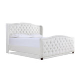 English Elm Marcella Upholstered Shelter Headboard Bed Set, King, Bright White Polyester