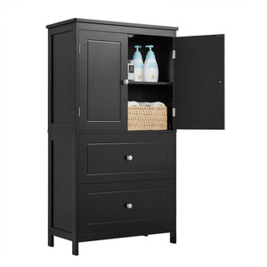English Elm Bathroom Storage Cabinet with Two Doors and Drawers, Adjustable Shelf, MDF Finish, Slim 28"L x 15"W Black N725P188460B