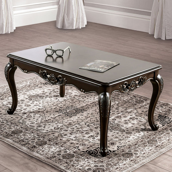 English Elm Coffee Traditional Solid Wood Coffee Table 48"W x 28"D Classic Cabriole Legs Carved Java Finish Elegance B2741P361142
