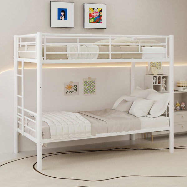 English Elm Twin Metal Bunk Bed for Kids Durable Sturdy Frame with Guardrails & Ladder, Convertible to 2 Beds White W1935P300320