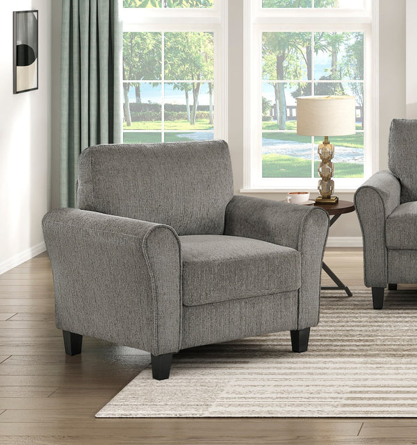 English Elm Classic Comfort 2pc Sofa Set with Chenille Upholstery, Pocket Coil Support, Rolled Arms & Exposed Feet Brown Gray 68.5 L x 26 W x 17.5 H B011S01724