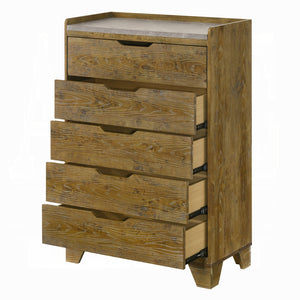 English Elm Transitional Solid Rubberwood Five Drawer Chest Warm Aspen Brown Bedroom Storage B2741P411516