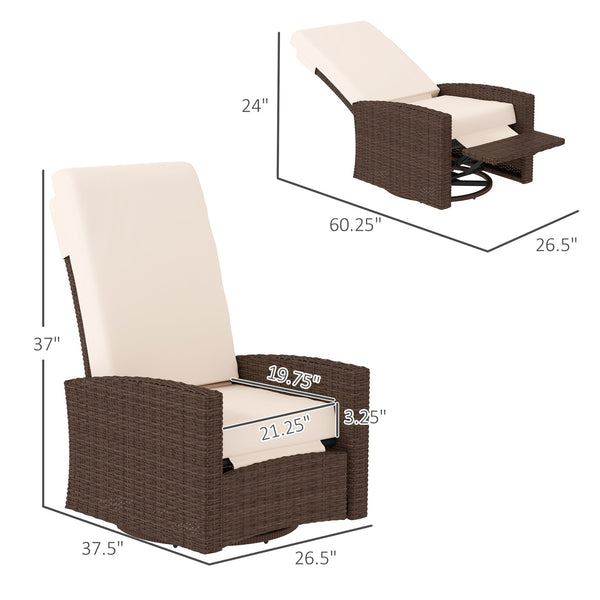 English Elm Swivel Recliner Outdoor Wicker Chair with Footrest Pe Rattan Patio Lounge Seat T3971P444290