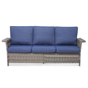 English Elm Outdoor Handwoven Pe Wicker Ottoman Set Patio Footrests with Weather Resistant Cushions Blue T3773P416503