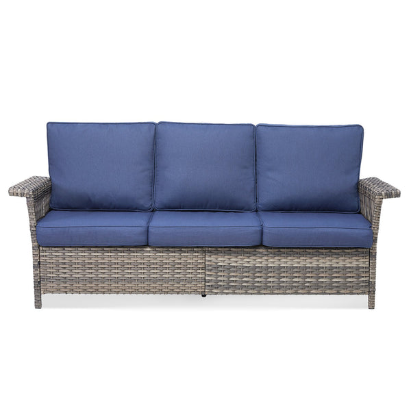 English Elm Outdoor Handwoven Pe Wicker Ottoman Set Patio Footrests with Weather Resistant Cushions Blue T3773P416503