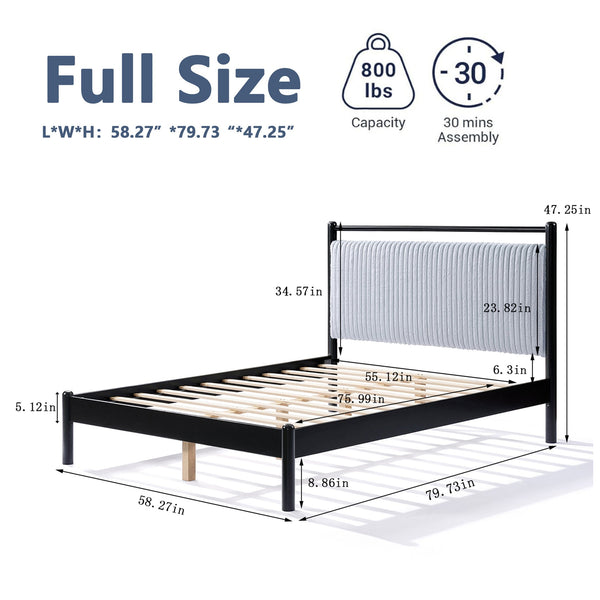 English Elm Christopher Knight Home® - Full Size Wood Platform Bed with Fluffy Soft Headboard Grey Black Frame — Sturdy 800lb Slats, Storage Space N758D797677B