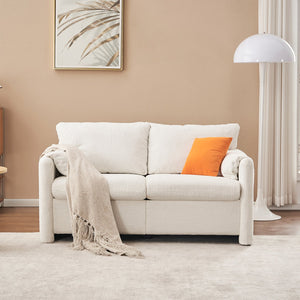 English Elm 003-Modern Loveseat Plush Chenille 2-Seater Sofa, High-Density Foam Cushions, 60" Compact Ivory White for Small Spaces W2636P232358