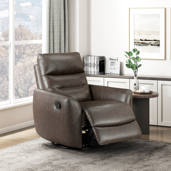 English Elm Luxurious swivel glider recliner chair with top-grain leather, plush foam over coils and sturdy frame Dark Brown 36 L x 30.5 W x 26 H B011P395599