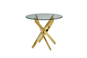 English Elm Modern Round Tempered Glass Dining Table with Glam Gold Iron Base for Compact Spaces Golden W3590S00009