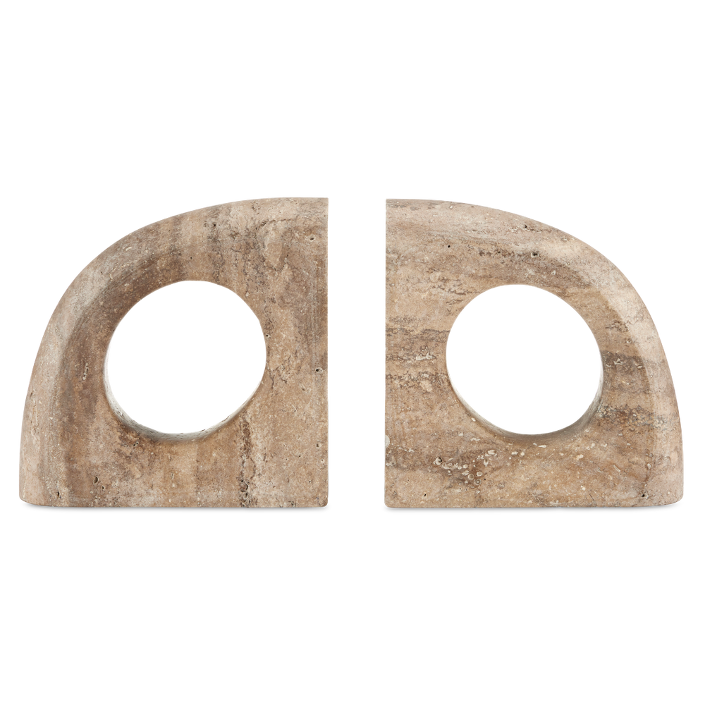 Russo Modern Travertine Object Set of 2 – Unique Brown Sculptures for Elegant Bookends & Décor