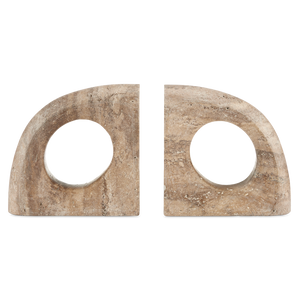 Russo Modern Travertine Object Set of 2 – Unique Brown Sculptures for Elegant Bookends & Décor