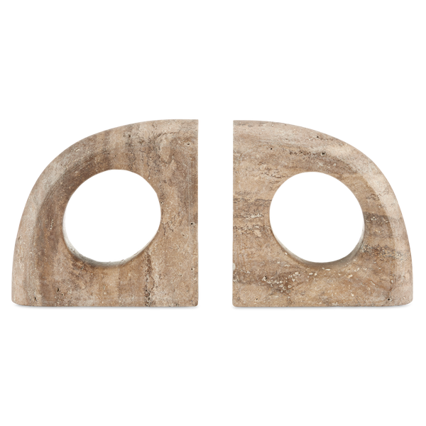 Russo Modern Travertine Object Set of 2 – Unique Brown Sculptures for Elegant Bookends & Décor