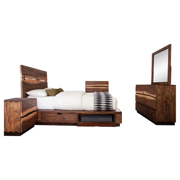 English Elm Beverly Queen Bedroom Set with Live Edge Headboard Walnut Veneer Floating Base B062S01714