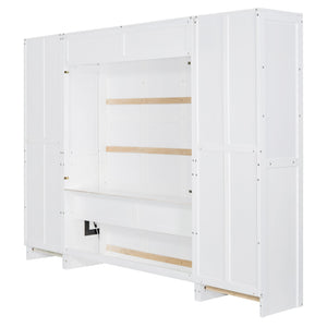 English Elm Queen Murphy Wall Bed with Wardrobe Drawers and Shelves for Studio or Guest Room White LP000865AAK-1