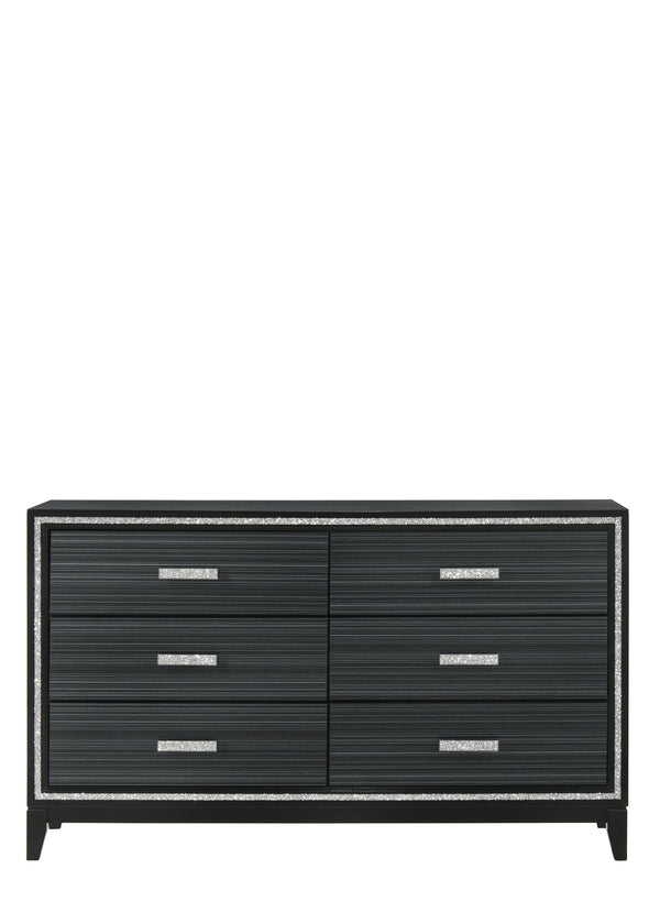 English Elm Haiden Weathered Black Finish Dresser with Six Spacious Drawers, Silver Trim Accent and Durable Craftsmanship Black 66 L x 20 W x 37 H B2726P261898