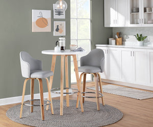 English Elm Fixed-height Swivel Counterstools Mahogany Wood Chrome Footrest Velvet Seat Set of 2 Light Grey B202S01781