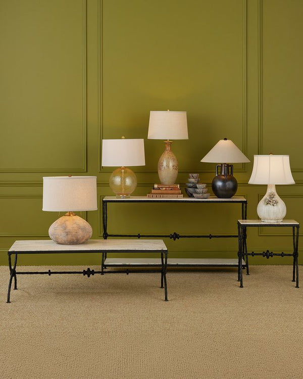 Currey & Company Agora White Travertine Console Table - Elegant Greek-inspired Design With Stunning Veining & Bronze Frame White White Travertine ,Wrought Iron 4000-0245-currey-company