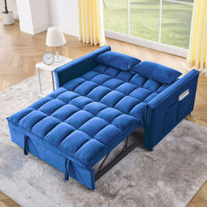 English Elm Sleeper Velvet Convertible Sofa Bed 3-in-1 Recliner 2-Seater Sectional with Pillows & Side Pockets Blue W1853P255671