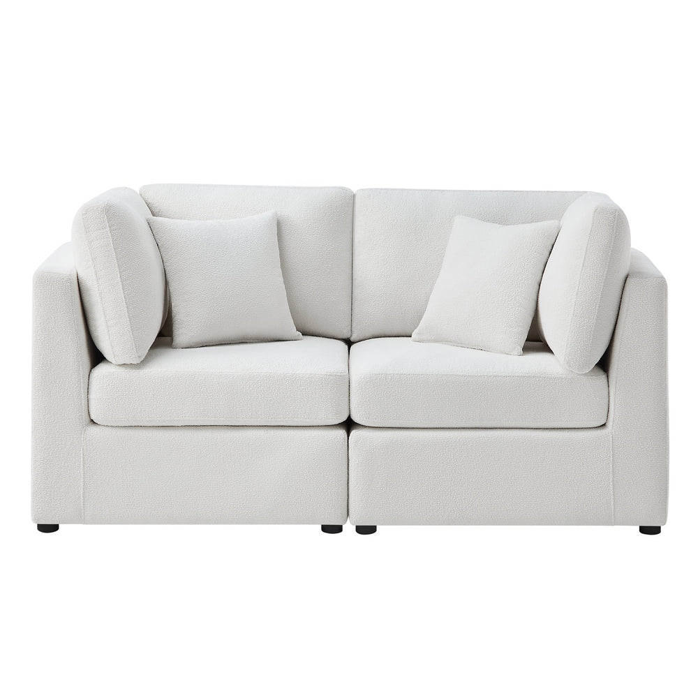 English Elm Chauncy Modular Two Piece Sofa Compact Square Arm Performance Fabric Living Room Seat Ivory B050S00031