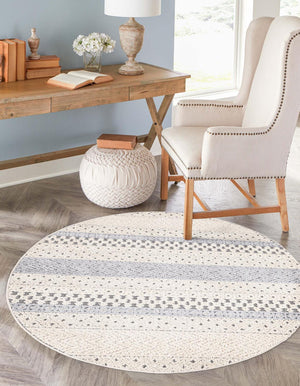 Unique Loom Arlo Matti Machine Made Striped Rug Sandy Beige, Beige/Gray 7' 1" x 7' 1"