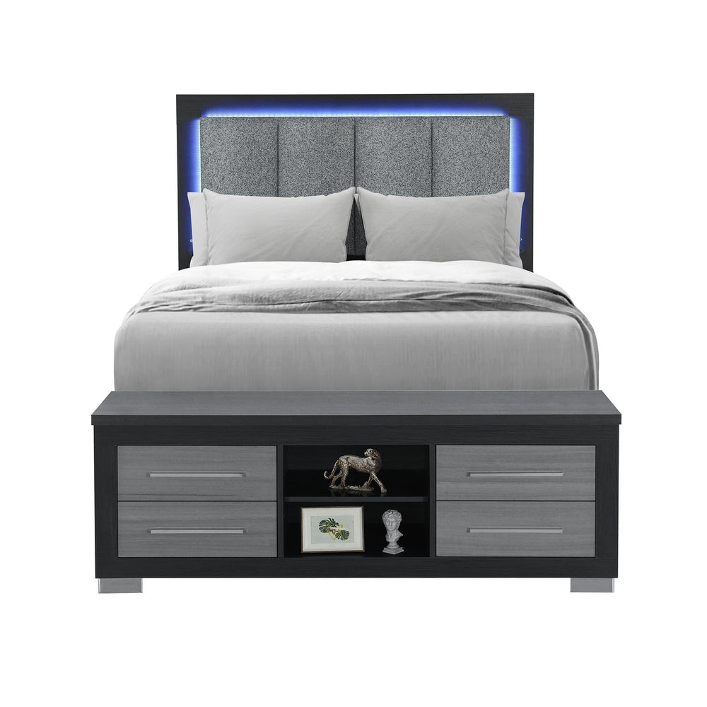 English Elm Elsa Full Storage Bed with Led Headboard Bookcase Rails and Upholstered Panel Frame B201S00495