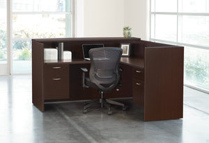 OSP Home Furnishings Napa Reception Station Commercial Grade Front Desk with Integrated Storage for Lobbies Espresso NAPESP-TYP19