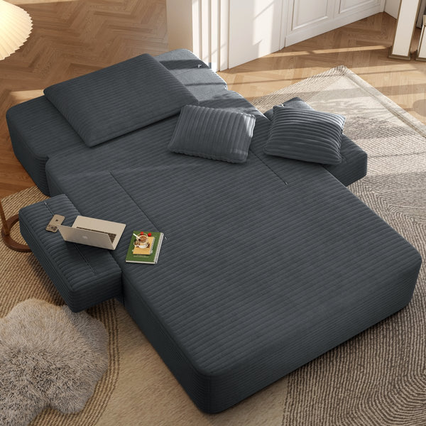 English Elm Luxurious Corduroy Convertible Chaise Lounge Sofa Bed with Foam Support for Apartments Dark Gray W3219P449014