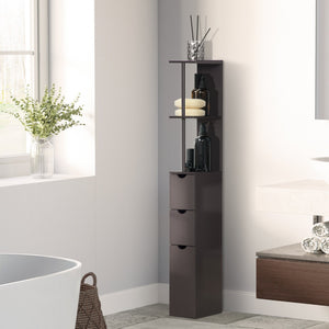 English Elm HOMCOM 54" Tall Bathroom Storage Cabinet - Slim Freestanding Linen Tower with Shelves, Drawers, Brown W2225P217007