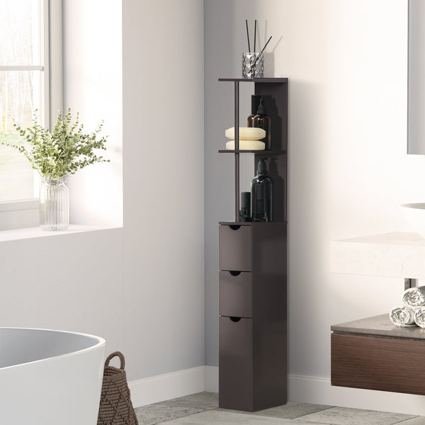 English Elm HOMCOM 54" Tall Bathroom Storage Cabinet - Slim Freestanding Linen Tower with Shelves, Drawers, Brown W2225P217007