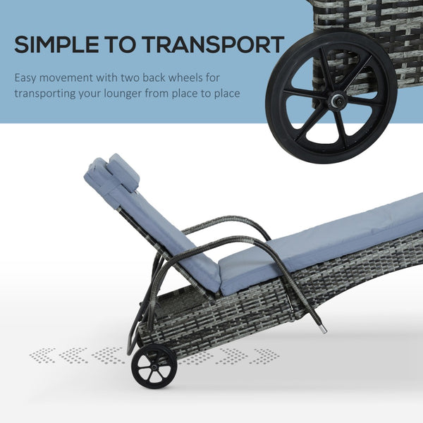 English Elm Outsunny Wicker Outdoor Chaise Lounge Chair With Wheels, 5-Level Recline, Cushion & Headrest Comfort W2225P174007-GIGA