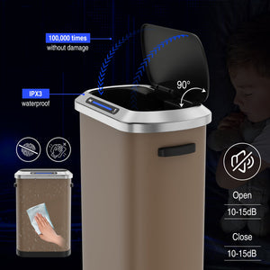 English Elm 50L Smart automatic Trash Can with Silent Slow-Close Lid, Motion Sensor, Durable 0.45mm Steel Body Brown W1550P247980