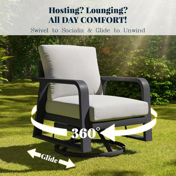English Elm Fr Outdoor 4 Piece Aluminum Patio Set with Swivel Rockers Sofa and Coffee Table T5925S00001