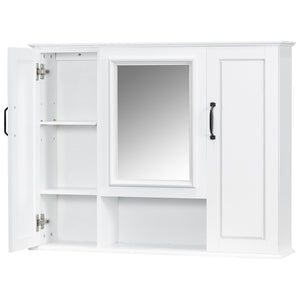 English Elm 36'' Mirror Cabinet with 3 Doors — Wall-Mounted Bathroom Storage Unit, MDF & Pine, Spacious Shelves White N725P346902K