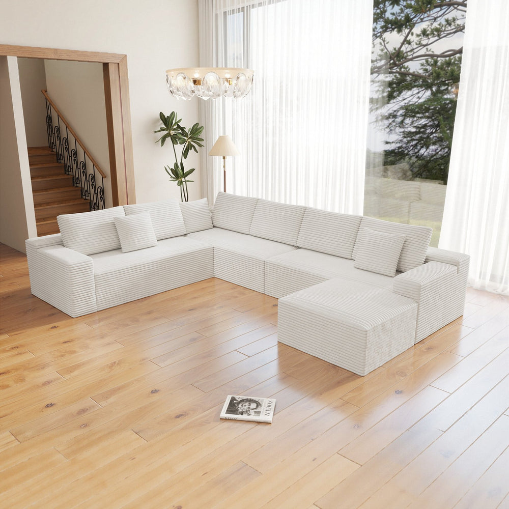 English Elm 137.8*104.3"Modular 137.8*104.3" Modular Sectional Sofa - Plush Corduroy, No Assembly, 4-Piece Design For Versatile Comfort W3819S00034