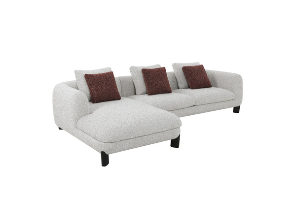English Elm Mardi Maroon & Beige Tweed Sectional Sofa with 3 Accent Pillows, Bouclé Upholstery, 880lb Capacity B2726S00436