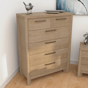 English Elm Wallace & Bay - Tan 6-Drawer Chest — Contemporary Sand Dune Wood Dresser, Easy-Care Finish, 40"W x 18"D x 52"H B361P384428