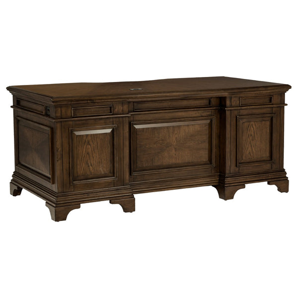 English Elm Stigham Burnished Oak Executive Desk With 7 Drawers, Elegant Bronze Hardware & Ample Storage Space B062S00800-GIGA