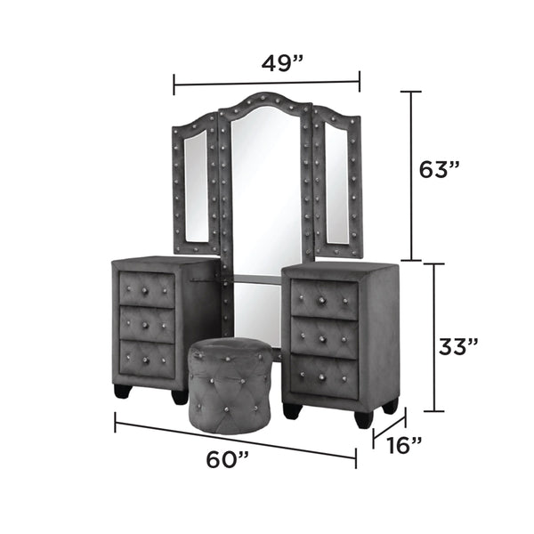 English Elm Modern Sophia Vanity Gray 6-Drawer Set with Mirror & Velvet Stool, Crystal Handles, Modern Glam Bedroom Storage Elegance B009S01685